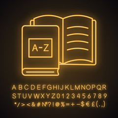 Foreign language learning books neon light icon