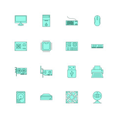 Computer hardware and accessories icon set outline fill style
