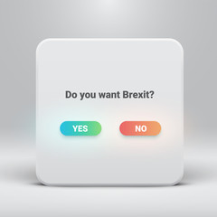 Question card for Brexit with yes-no buttons, vector illustration