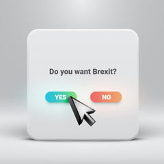 Question card for Brexit with yes-no buttons, vector illustration