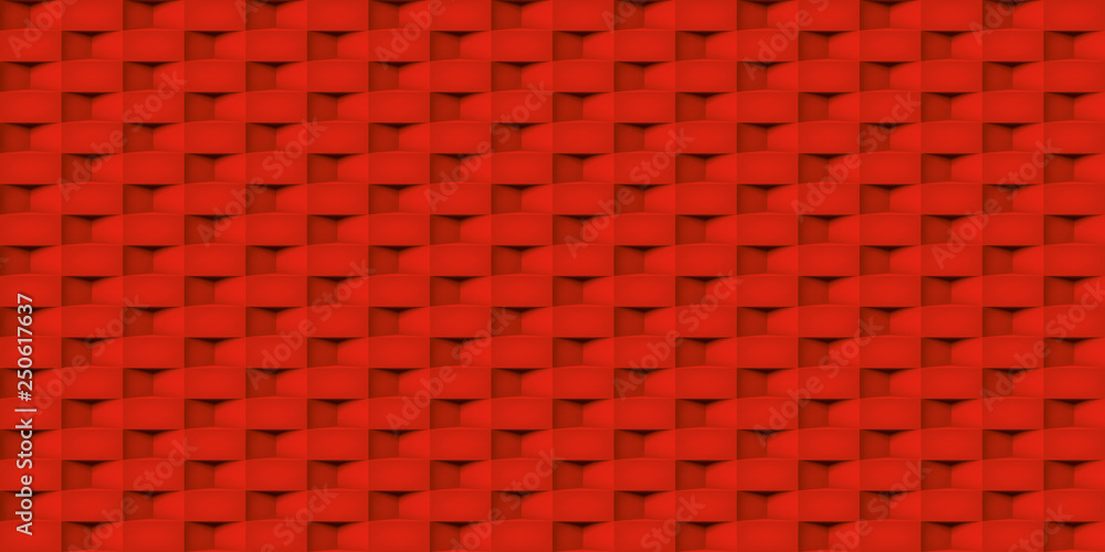 Poster volume realistic vector cubes texture, red geometric seamless tiles pattern, design background for y