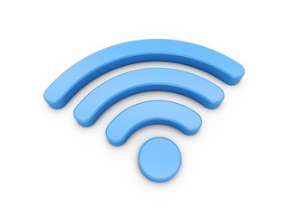 3D Rendering Blue Wifi Wireless Network Symbol isolated on white background
