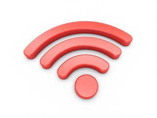 3D Rendering Red Wifi Wireless Network Symbol isolated on white background