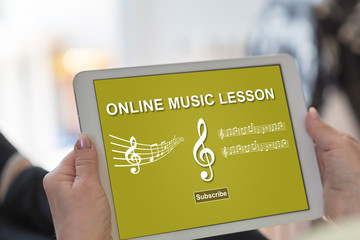 Online music lesson concept on a tablet