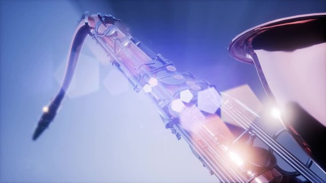 Golden Tenor Saxophone on blue background with light