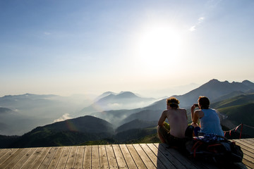 Fototapeta premium sunset in the Caucasus mountains-always delightful and magnificent