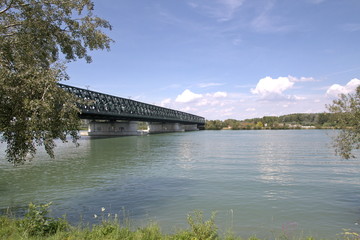 Fototapeta premium Large road bridge across the Danube River in Tulln