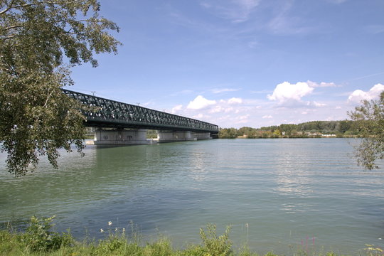 Large road bridge across the Danube River in Tulln