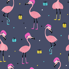 Obraz premium Cute flamingo in red hat background