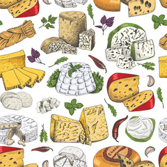 Seamless pattern with colored cheeses
