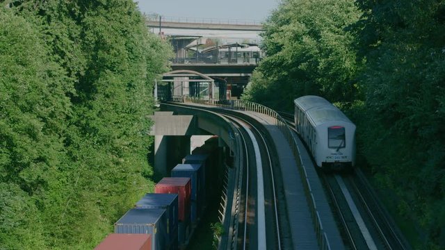 Trains, vehicles, busses and subway in urban environment