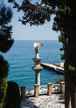 Statue of Winged Victory of Samothrace (called Nike of Samothrace) in the Park Aivazovsky in Crimea