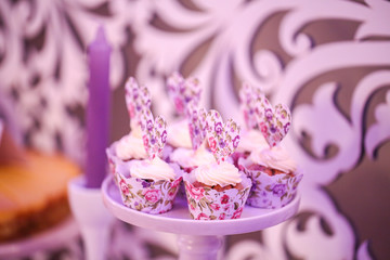Delicious cupcakes on candy bar