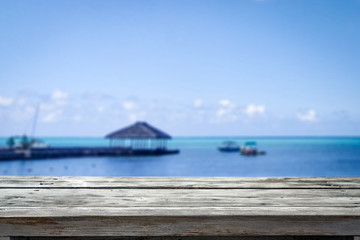 Desk of free space and sea landscape 