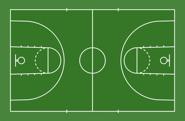Green basketball court floor with line for background. Basketball field. Vector.
