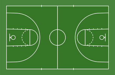 Green basketball court floor with line for background. Basketball field. Vector.