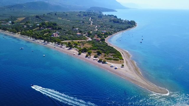 Aerial drone video of tropical exotic small paradise complex islands of Lichadonisia in North Evia island, Greece