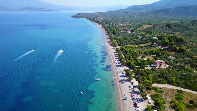 Aerial drone video of tropical exotic small paradise complex islands of Lichadonisia in North Evia island, Greece