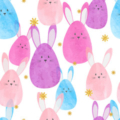 Colorful Easter pattern with watercolor bunnies. Wrapping paper