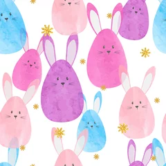 Aluminium Prints Rabbit Colorful Easter pattern with watercolor bunnies. Wrapping paper