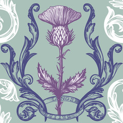Beautiful bohemian damask seamless ornament with thistle flower.