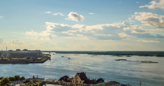 Nizhny Novgorod, Russia.Day time-lapse,View of the Volga River, the confluence of the Oka and Volga, the Nizhny Novgorod Arrow, the mouth of the Oka