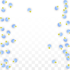 Vector Realistic Blue Petals Falling on Transparent Background.  Spring Romantic Flowers Illustration. Flying Petals. Sakura Spa Design. Blossom Confetti.