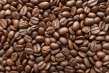 Roasted of coffee beans for background. Close-up.