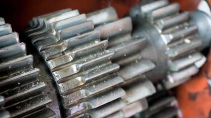 close up gear wheel rotate concept. spare part of vehicle car.