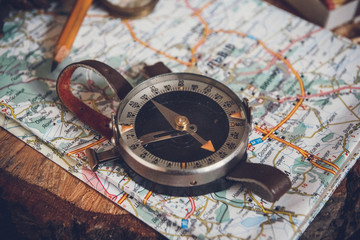 Map with compass. Simple navigation tools to orient in the world