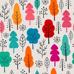 Seamless pattern with colorful trees in flat design