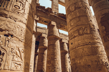 Columns with hieroglyphs in Karnak Temple at Luxor, Egypt. travel