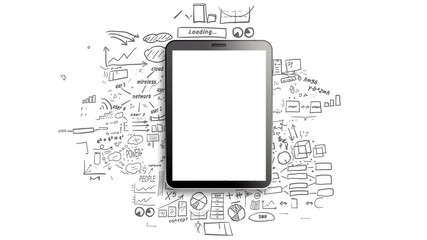 Tablet and infographics on alpha channel