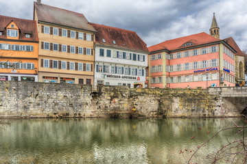 Schwaebisch Hall, Germany - 19 February 2019: The streets of Schwaebisch Hall