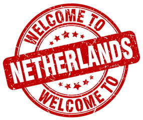 welcome to Netherlands red round vintage stamp