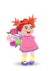 Cute Little Baby Girl in Pink Dress with Flowers