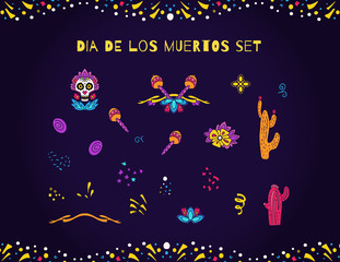 Fototapeta na wymiar Dia de los Muertos, Day of the Dead vector illustration set.