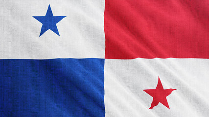 Panama flag is waving 3D illustration. Symbol of Panamanian national on fabric cloth 3D rendering in full perspective.