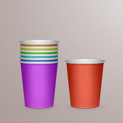 Set of paper cups for recycling. Vector EPS 10 illustration