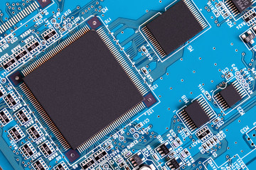 Electronic circuit board close up.