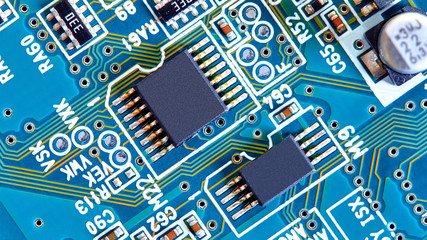 Electronic circuit board close up.
