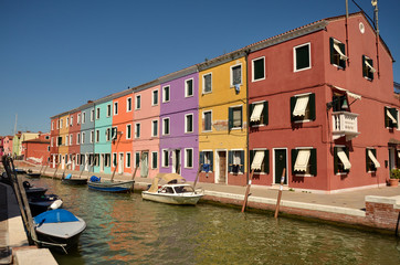 Scenic canal with colorful buildings in Burano island, Venice, Italy