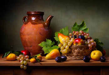 Foto op Plexiglas Still life with apple, grapes, pears and plums © Marta Teron