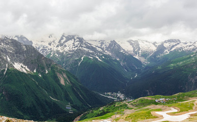 Dombay, Karachay-Cherkess Republic, Dombay mountain in summer, beautiful mountain landscape