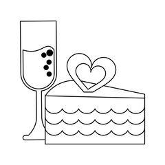 wedding cake and champagne cup black and white