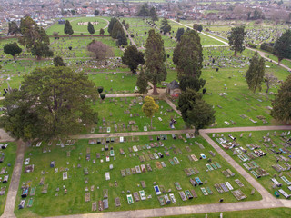 Aerial photo showing a graveyard taken in the UK town of Aylesbury near London