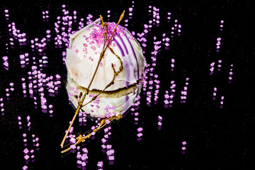 Obraz na płótnie Canvas White chocolate mousse cake with violet cream