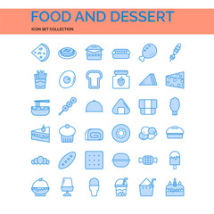 Food and Dessert Icons Set. UI Pixel Perfect Well-crafted Vector Thin Line Icons. The illustrations are a vector.