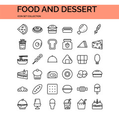 Food and Dessert Icons Set. UI Pixel Perfect Well-crafted Vector Thin Line Icons. The illustrations are a vector.