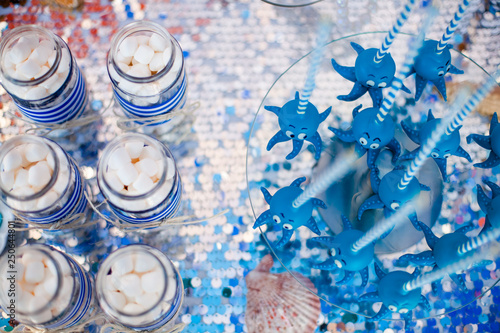 Blue Cake Pops Funny Octopuses Shared On The Glass Round Plate And